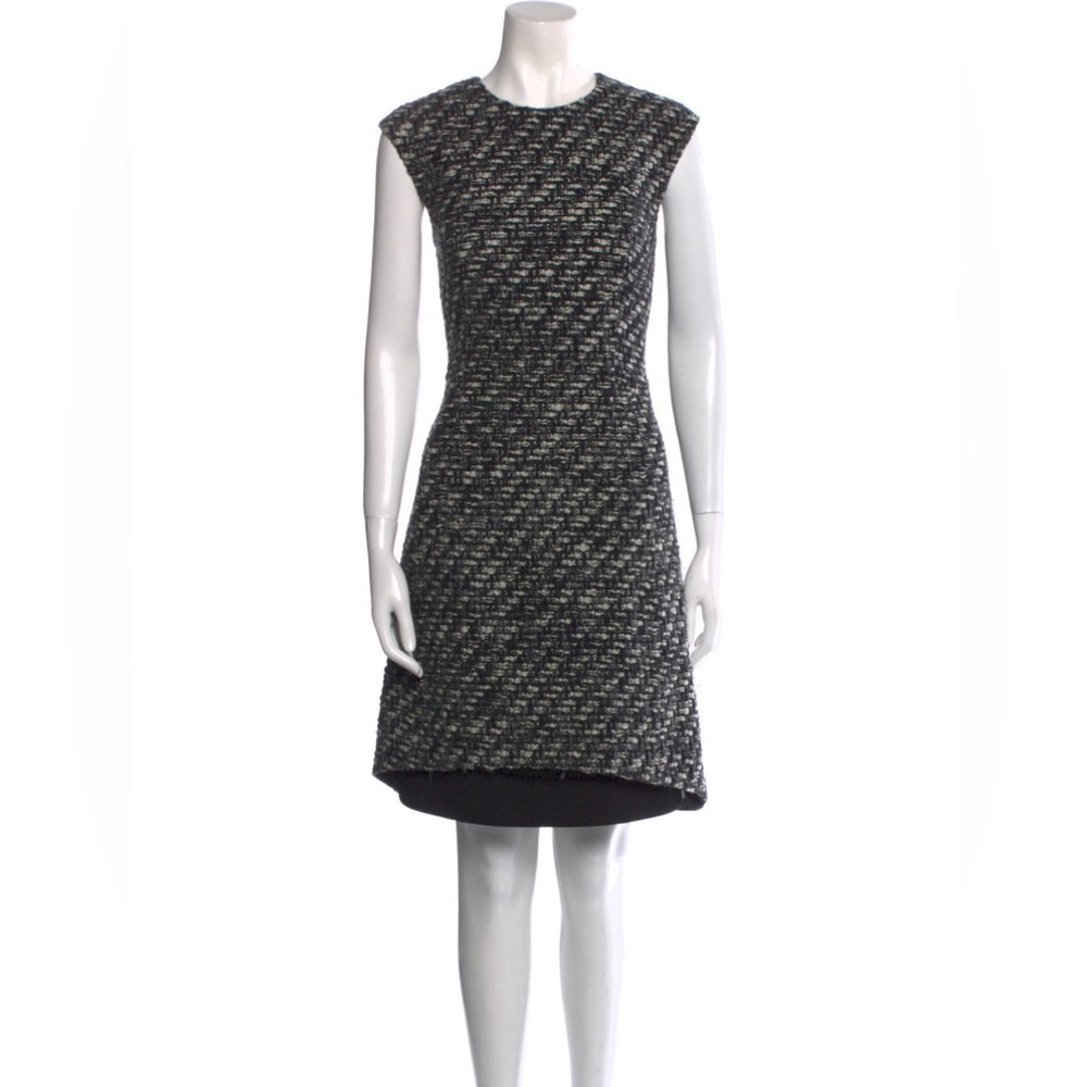 AKRIS PUNTO Black Gray Wool Tweed Mixed Media Knee-Length A-Line Dress EUC US 6